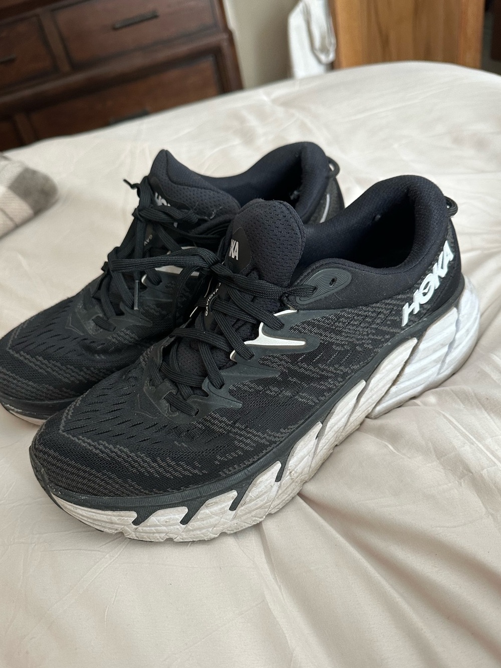 Hoka Men's Black and White Cushioning Running Shoes
